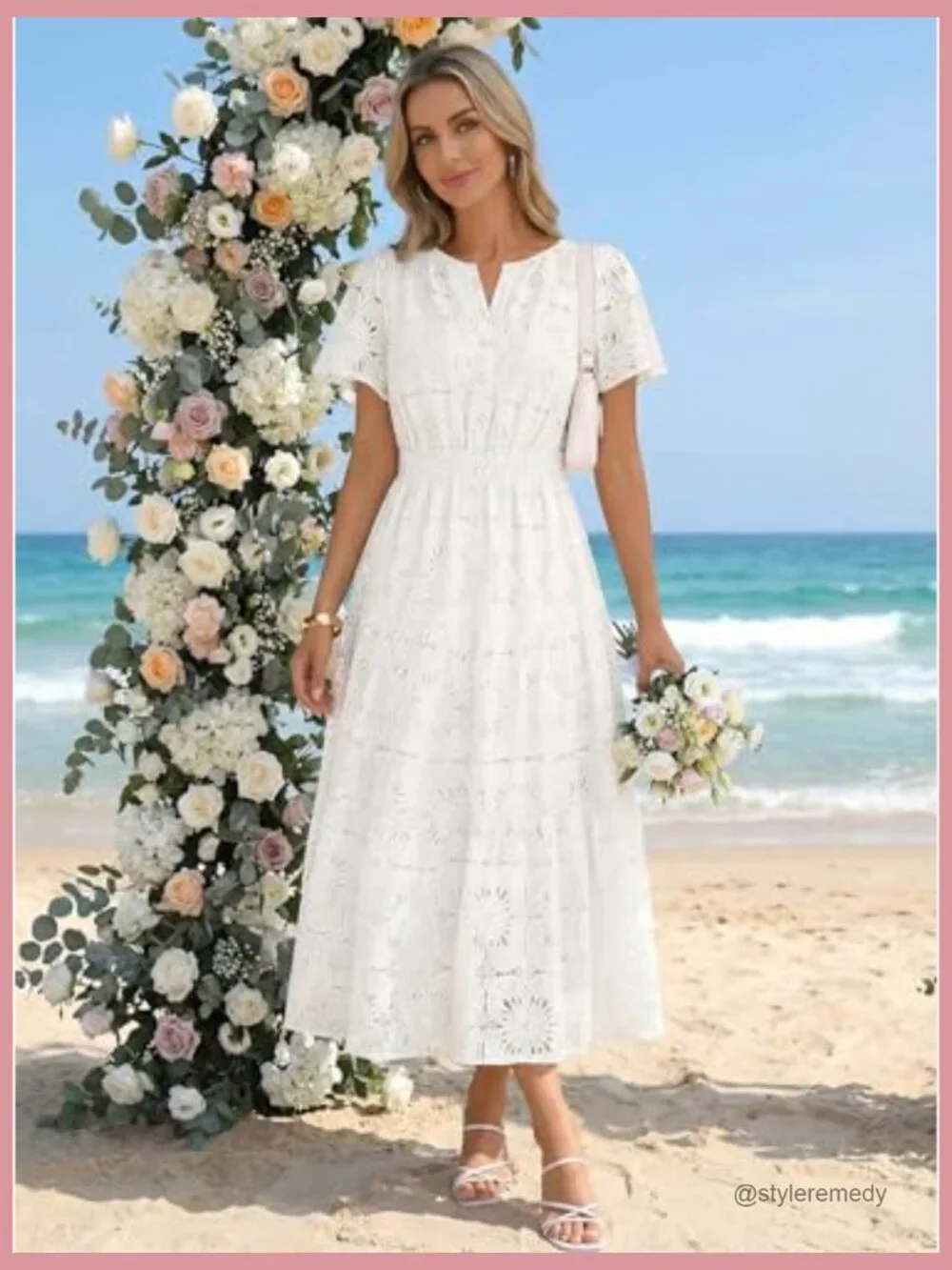 Floral Eyelet Maxi Dress with V-Neck and Tiered Hem - Picture 7 of 7
